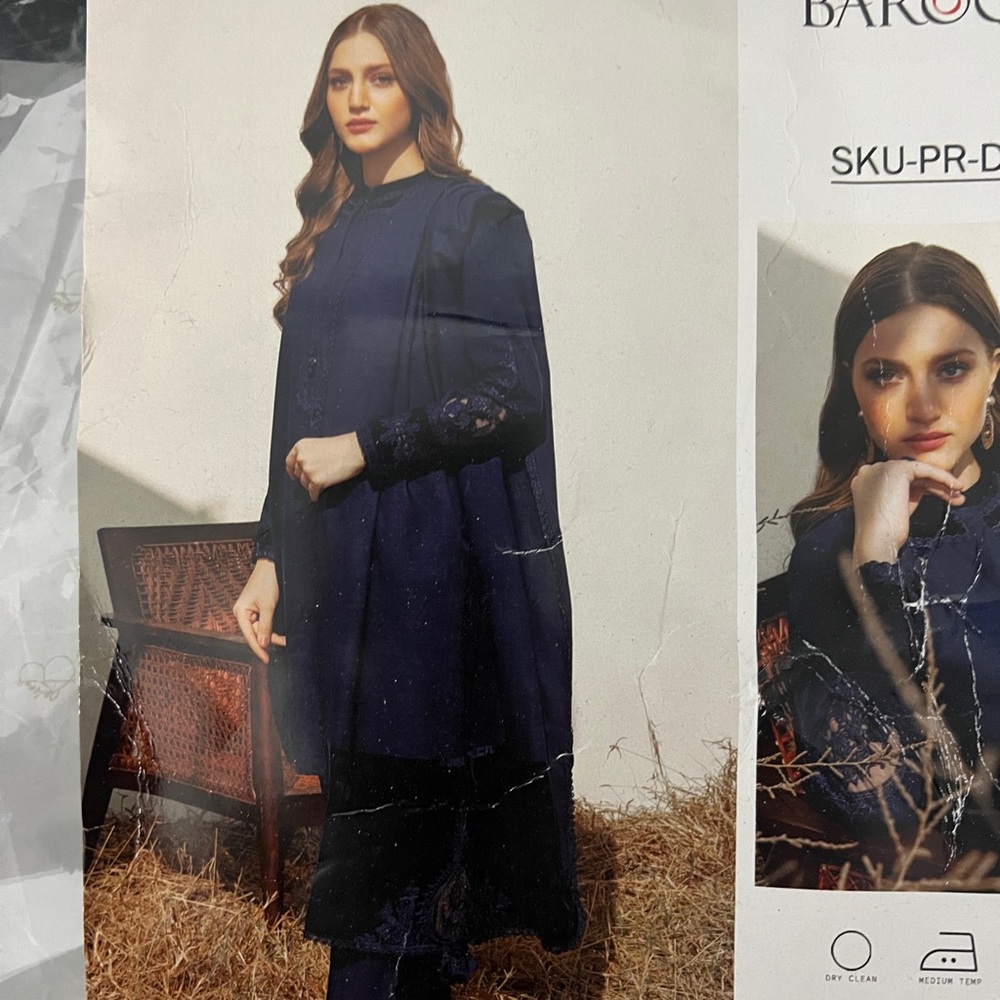 Elegant Navy Blue Long Sleeve Dress.Pakistani